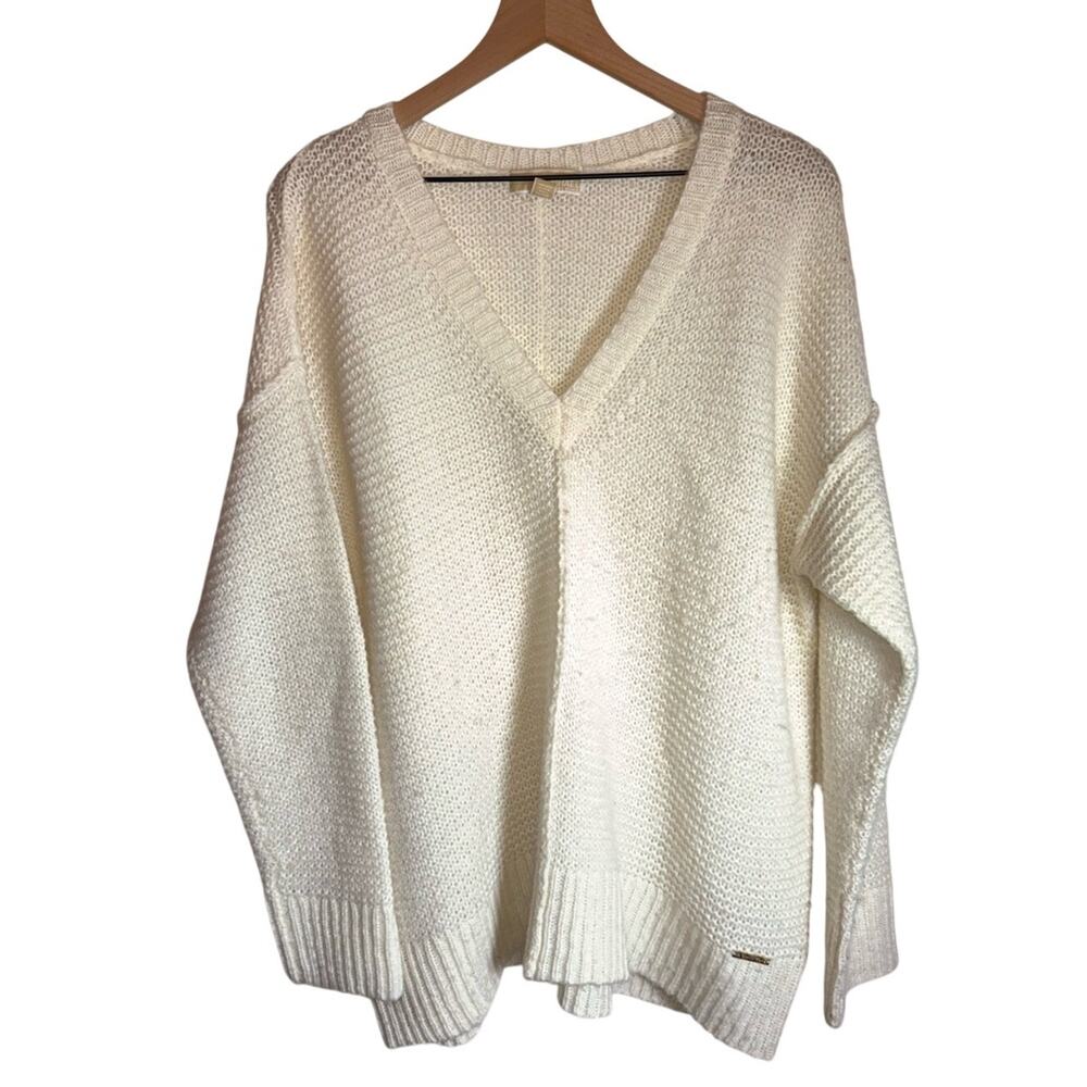 MICHAEL KORS Chunky Knit Classic Women's Cream Open-Knit Sweater L